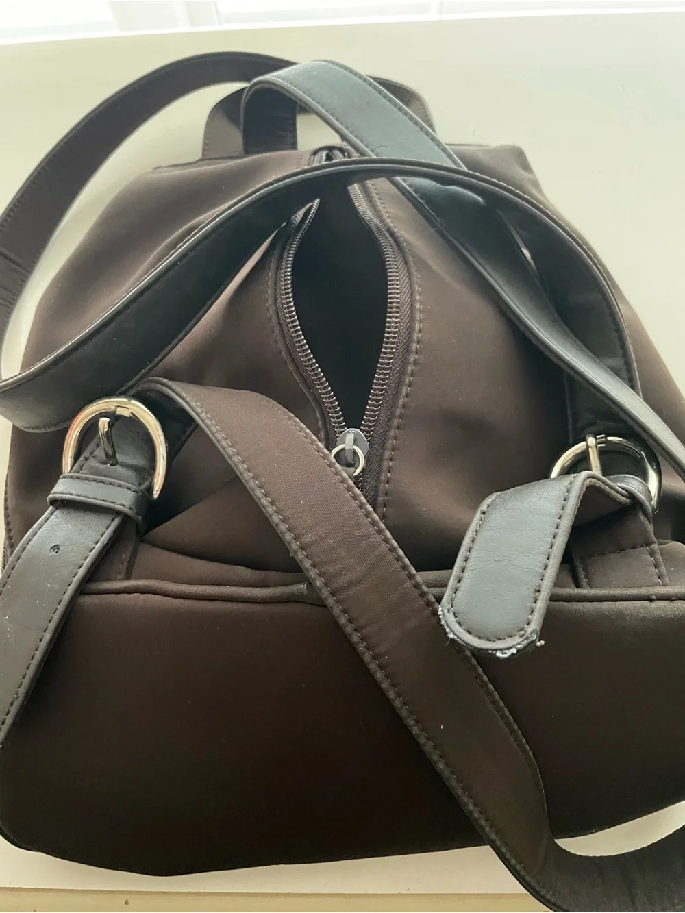 Nine West Dark Brown Microfiber and Faux-Leather & Backpack Purse